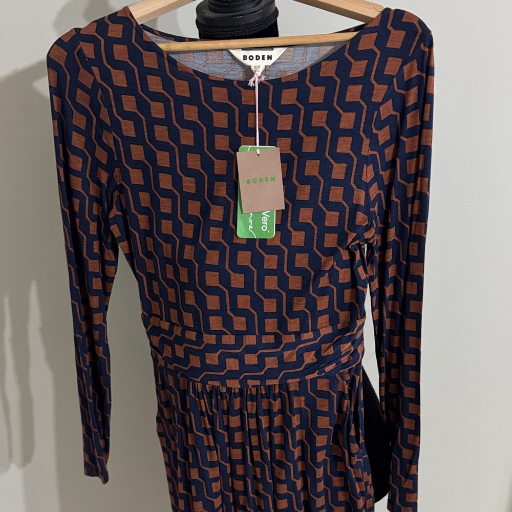 Boden Long Sleeve Dress in Navy and Orange- NEW with tag